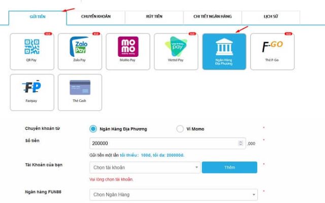Hướng dẫn cách nạp và rút tiền tại nhà cái Fun88